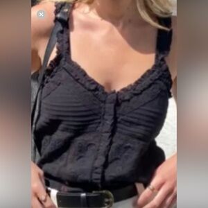 ZARA EMBROIDERED TOP black SIZE XL